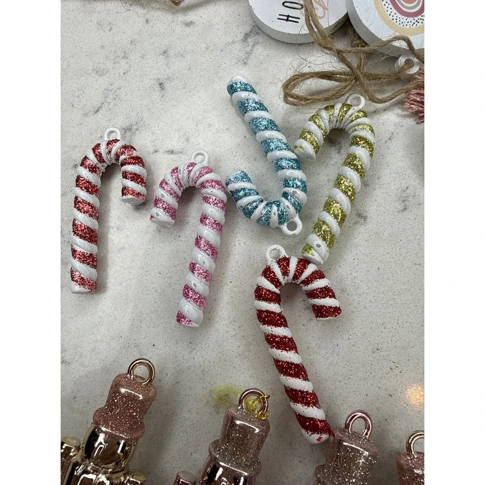 Christmas Ornaments Nutcracker‎ Candy Cane Snowflake Rainbow Joy Warm Wishes Lot